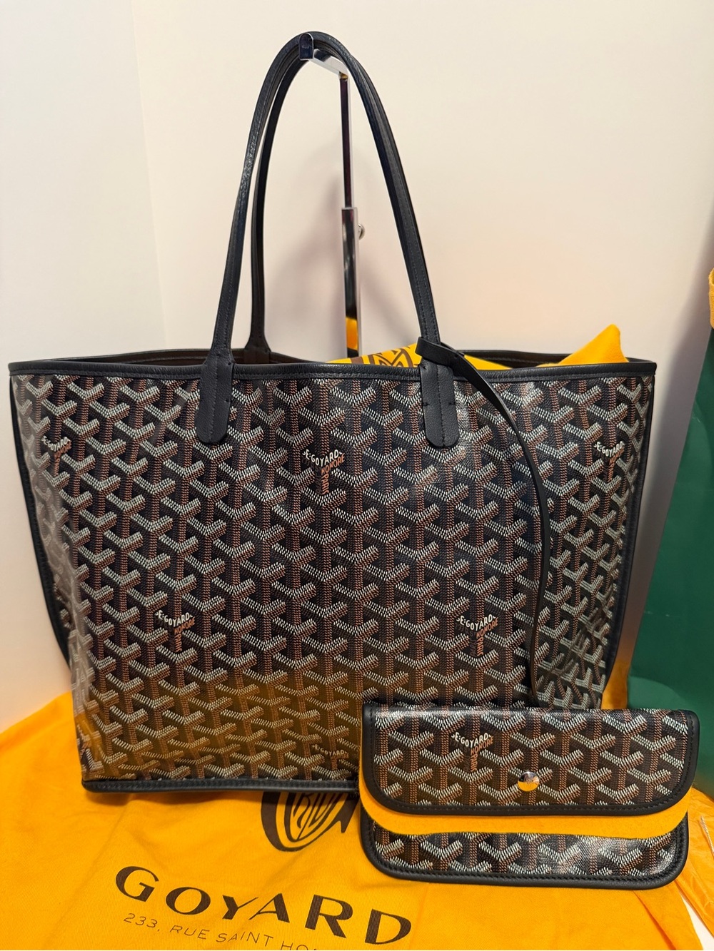 Pristine Goyard Anjou PM Tote – Black – Reversible Leather & Canvas